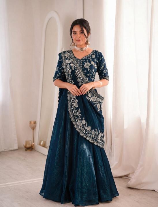 HB 191 Crunshi Rama Blue Traditional lehenga choli wholesalers